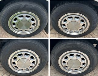 15” 4x108 BP Mustang 4 Lug Bullet Wheels with GREAT tires! $350 FIRM. One wheel has a little curb check.