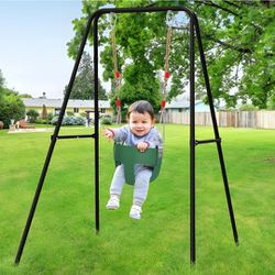 Toddler Swing Set, Indoor/Outdoor Baby Swing with Foldable Metal Stand, High Back Full Bucket Toddler Swing Seat for Backyard, Kids Swing Set, Easy to