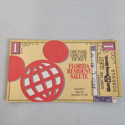 Collectible 1990's Disney Vintage One Park One Day Ticket September 30, 1992