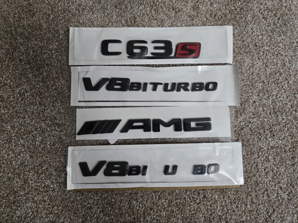 Black C63S AMG V8 Biturbo Rear Trunk Emblem Badge Set All Years Series
