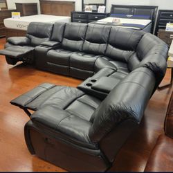 *Memorial Day Now*---Madrid Stunning Gray Leather Reclining Sectional Sofa---Delivery And Easy Financing Available👌