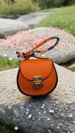Multifunctional Orange Faux Leather Small Saddle Coin Wallet Pendant Portable