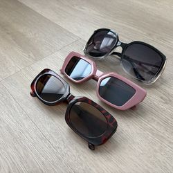 $3 for Lot of 3 Women’s Fashion Sunglasses – Pink Square, Tortoiseshell Round, Black Oversized UV Protection