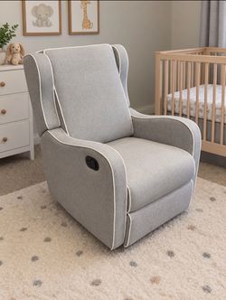 Light Grey Swivel Glider Recliner with White Piping (Nursery / Living Room Chair)