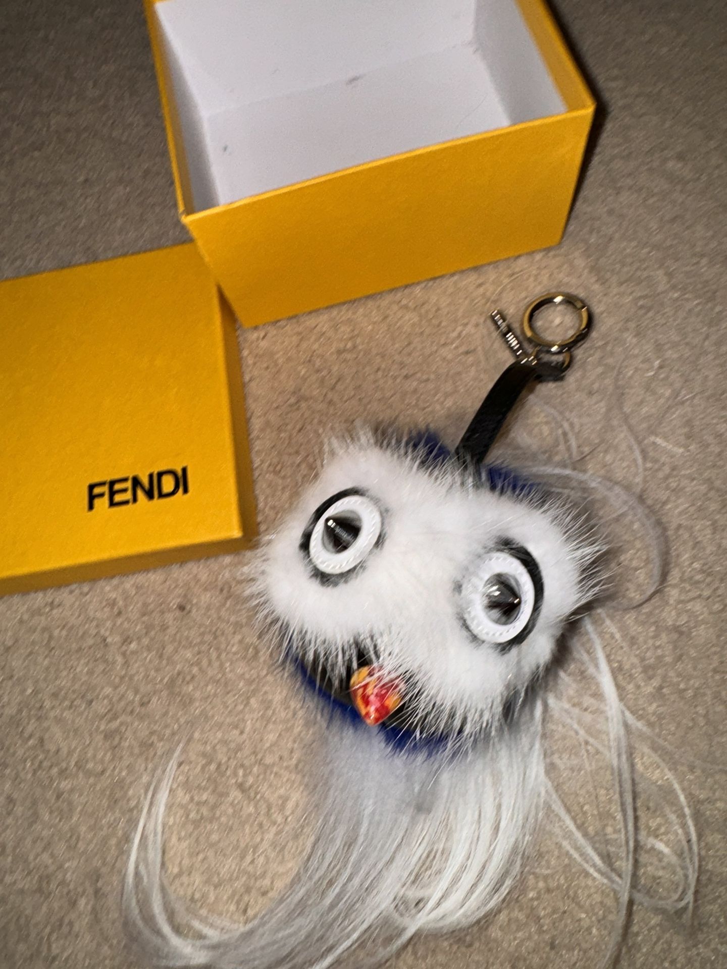 New FENDI Mink Fox Fur QuTweet Birgami Bag Bug Charm Blue. Old Stock