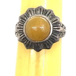 Sterling Orange Jade Sun Ring Sz 7