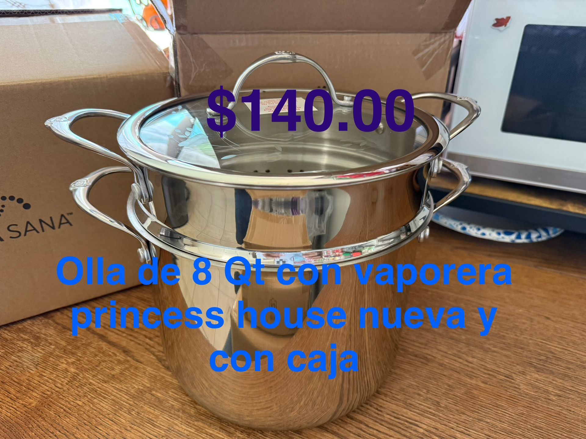 Olla Vaporera De 8 Qt Acero Inoxidable 👉 princess house todo nuevo y con caja 📦