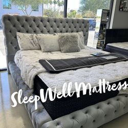 New King Bed Frame With Mattress 