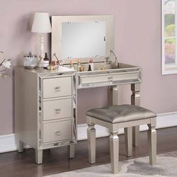 Brand New Silver Or White Vanity With Stool