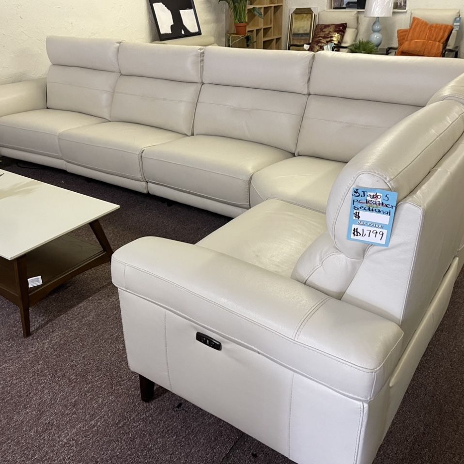 SALE- 100% Real Leather Sectional With 3 Power Recliners- Jazlo