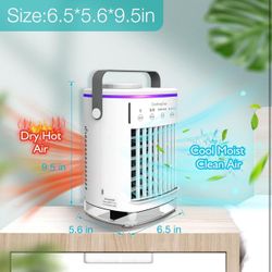 4 In 1 Portable Air Conditioner, Mini Evaporative Air Cooler with 7 Colorful Light, USB Personal Air Conditioner Fan & Humidifier with Timing for Home