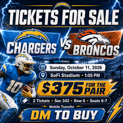 Pair of Tix for Chargers v Broncos