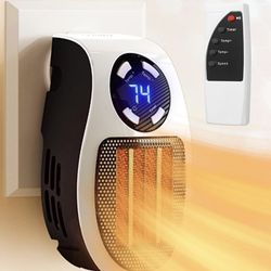 Mini Plug in Heater, Portable Wall Space Heater with Remote, Small Wall Outlet Heating with Adjustable Thermostat and 12H Timer, LED Display for Home 