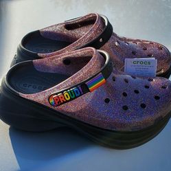 Crocs (Pride) Platform Glitter Translucent Clogs - Size 8