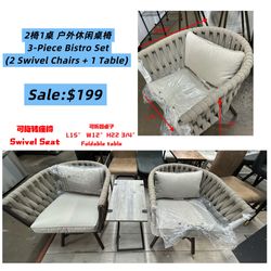 📣 FLASH SALE: Modern 3-Piece Outdoor Swivel Bistro Set – ONLY $199! ☀️✨