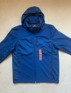 ZeroXposur Black Label Royal Blue Softshell Jacket Full Zip 3 Pockets Stowable Hood Waterproof New NWT