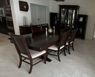 Dark Wood Dining Room Set – Table + 6 Chairs