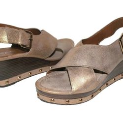 New DONALD J. PLINER Febe Bronze Leather Studded Wedge Sandal 10 US Women's #31