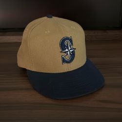 tan and navy mariners hat 