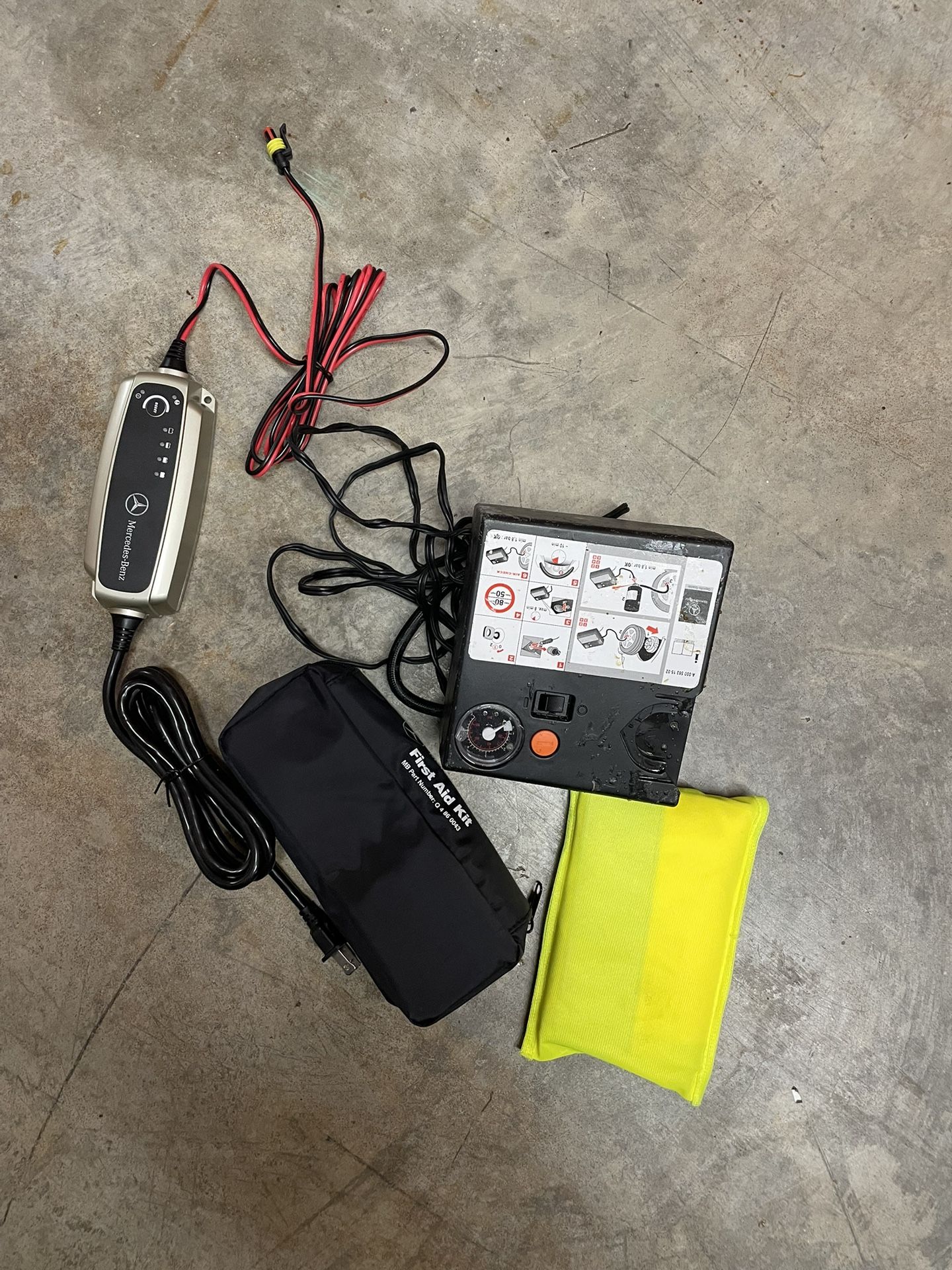 Mercedes Battery Charger/Fist Aid Kit/Vest/Air Compressor