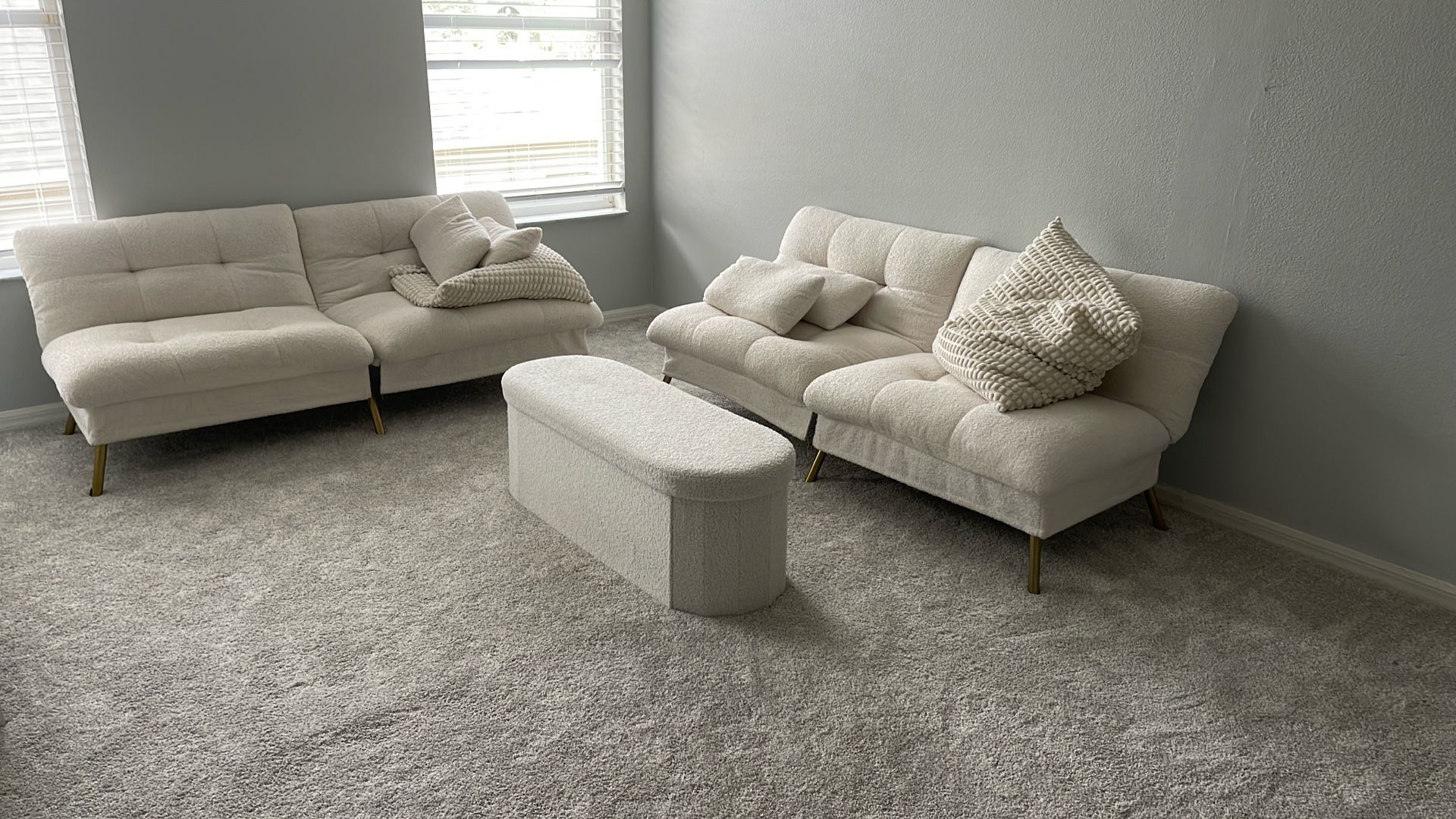 2 Futon Sofa Beds Ottoman White Sherpa Fleece