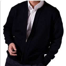 Men's Black Zip-Up Knit Cardigan Sweater, Medium