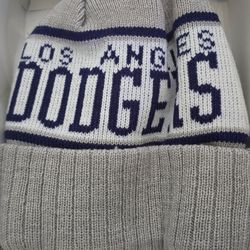 Brand new Men's Los Angeles Dodgers New Era Gray Stripe Cuffed Knit Hat with Pom