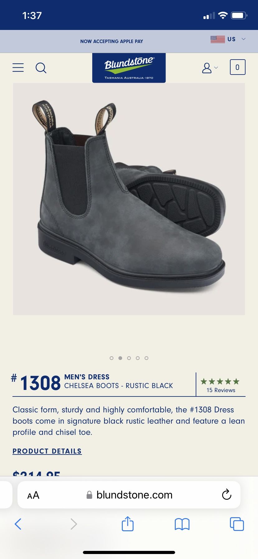 New Blundstone Chelsea Boot Rustic Black (Gray) Womens 9.5 / Men 7.5 All-Terrain