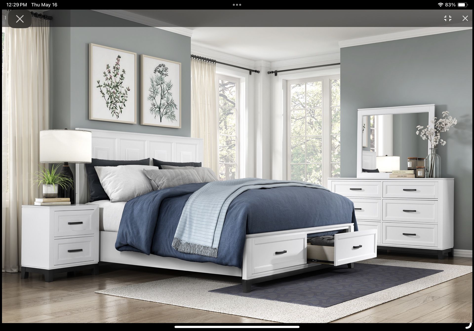 King Platform Bed, Dresser, Mirror and Nightstand (NO Mattress)