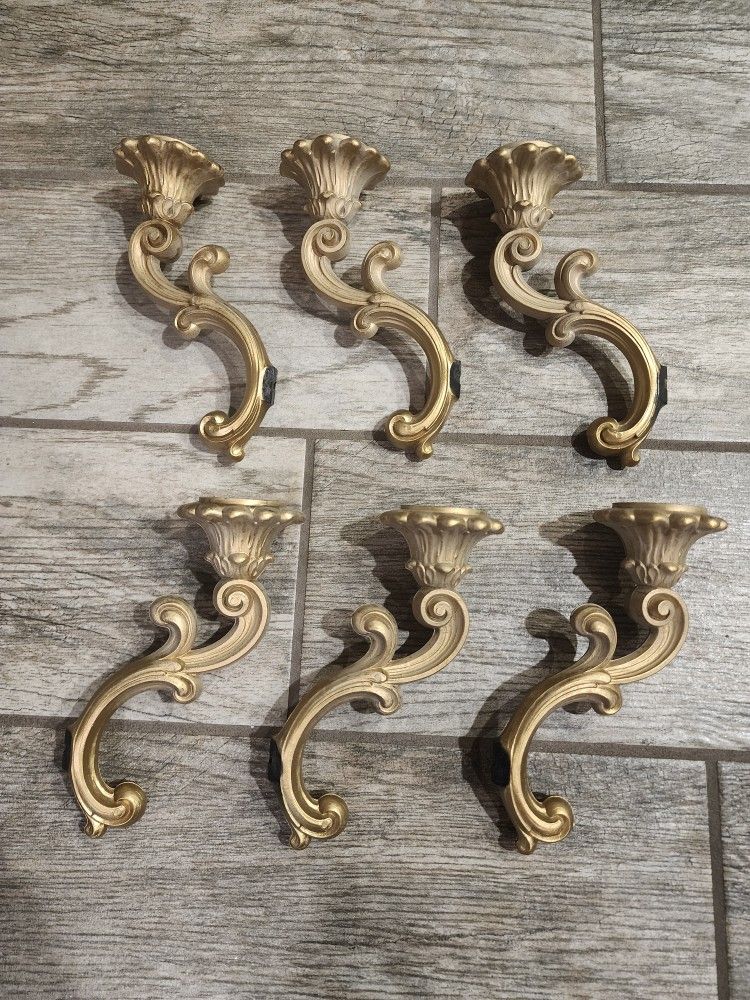 6 ornate gold wall sconces