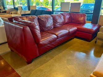 Rich Red Leather Sectional w/ Chaise