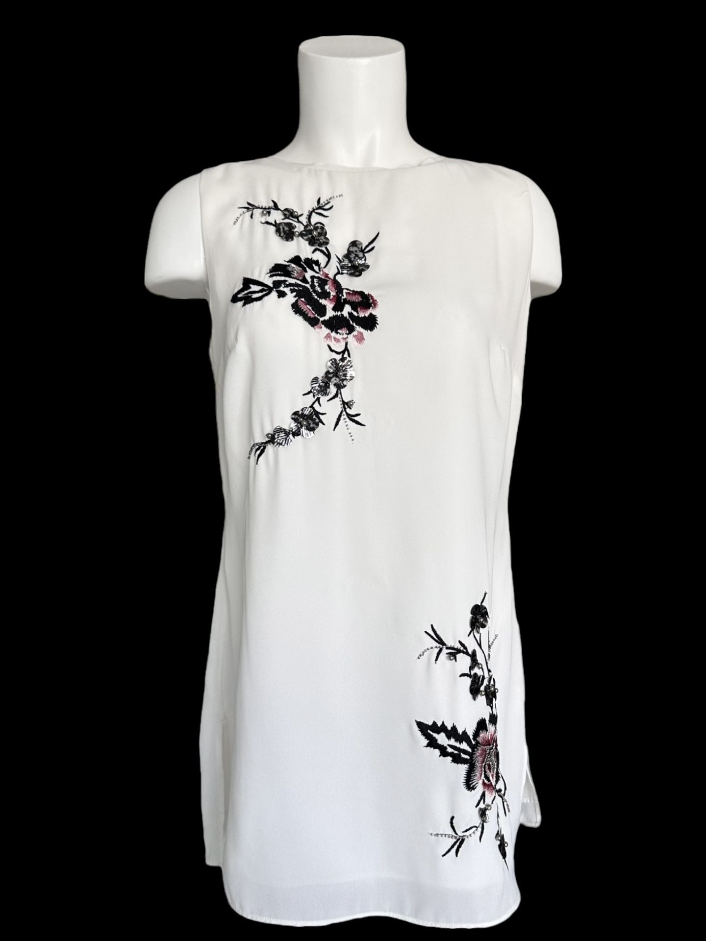 White House Black Market Women’s White Sleeveless Floral Tunic Top Size 2
