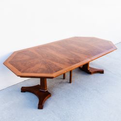 Restored Walnut Burl Expandable Dining Table on Pedestal Base by Baker