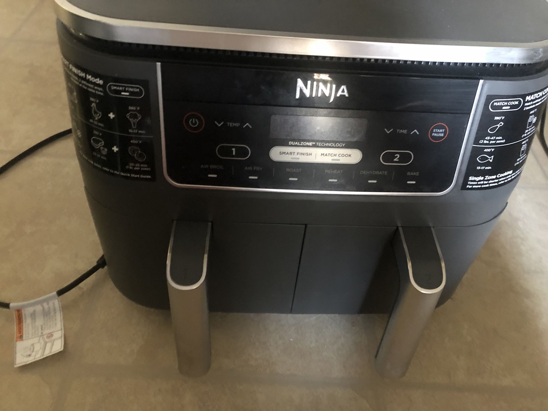  Ninja DZ401 Foodi 10 Quart 6-in-1 DualZone XL 2-Basket Air Fryer  with 2 Independent Frying Baskets, Match Cook & Smart Finish to Roast,  Broil, Dehydrate for Quick, Easy Family-Sized Meals, Grey 