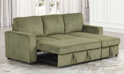 Brand New Green Corduroy Sectional Sofa Storage Sleeper