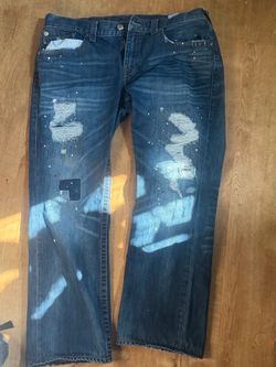 True Religion Distressed Jeans with Paint Splatter
