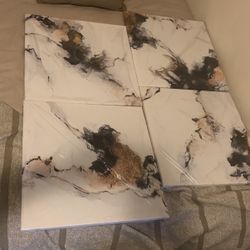 Large Black, White,  And Gold Abstract Art Wall Decor