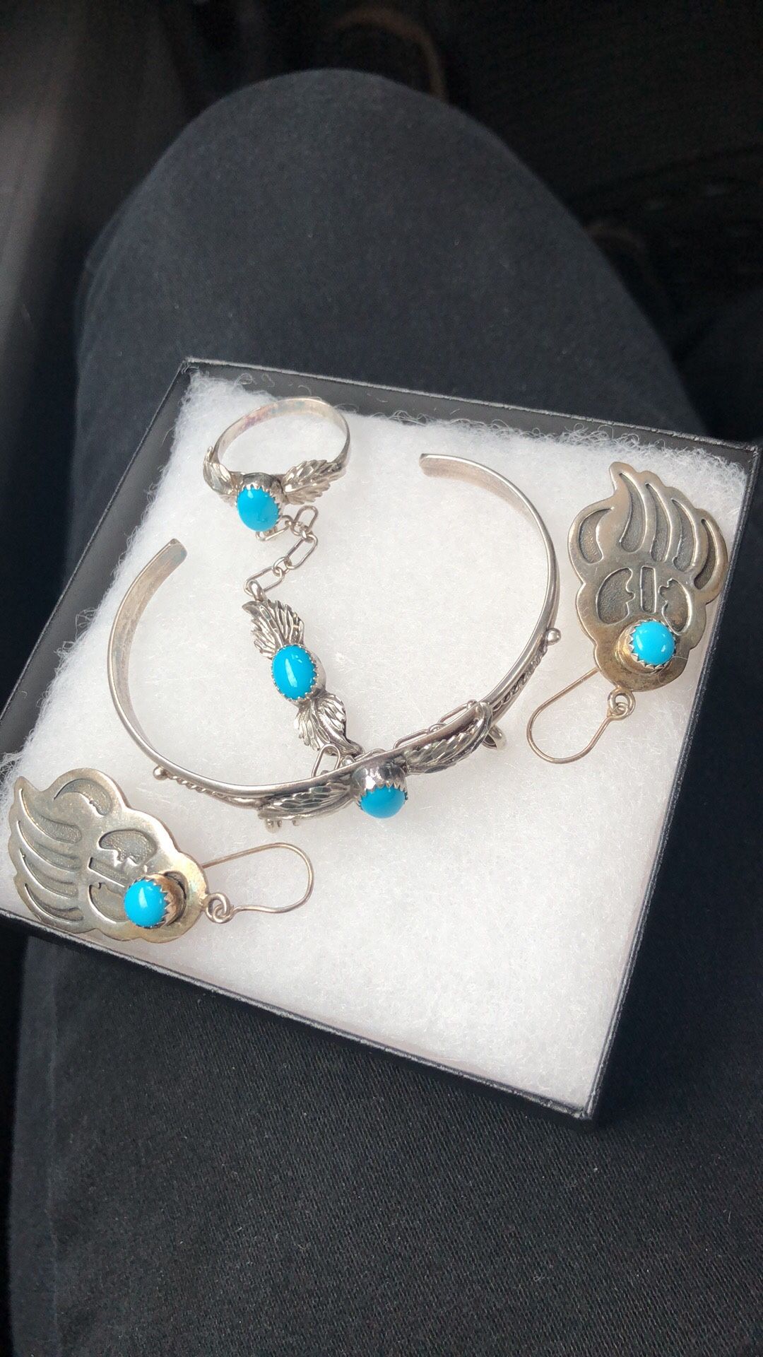 Sterling Silver & Turquoise Bracelet/Ring & Bear Claw & Turquoise Earrings