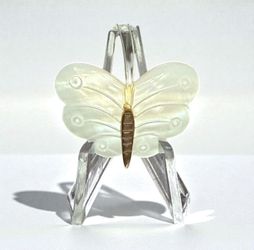 Hand Carved Vintage Mother of Pearl Butterfly Brooch Handmade