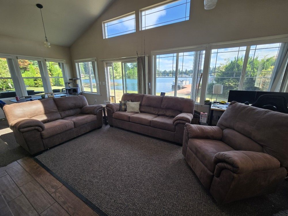 3 Piece Microfiber Recliner Couch Loveseat Sofa Set