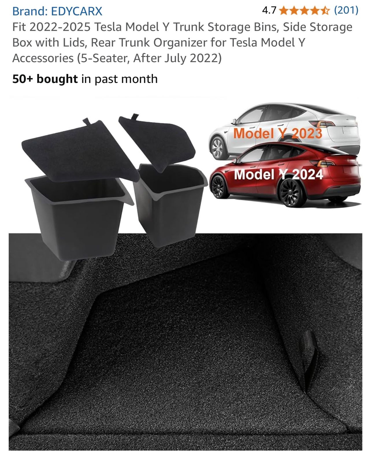Fit 2022-2025 Tesla Model Y Trunk Storage Bins, Side Storage Box with Lids, Rear Trunk Organizer for Tesla Model Y Accessories (5-Seater, After July 2