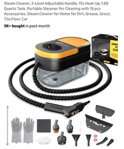 Steam Cleaner, 3-Level Adjustable Handle, 15s Heat-Up, 1.69 Quarts Tank, Portable Steamer for Cleaning with 15 pcs Accessories, Steam Cleaner for Home