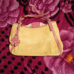 FOSSIL Tan Woven Purse With Pink Straps