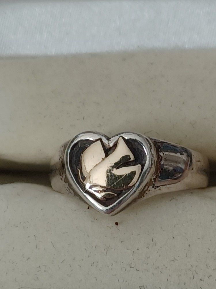 Vintage Retired James Avery Sterling Silver 14kt Gold Dove Heart Ring And Cross Heart Ring Set Women's Size 7_7.5