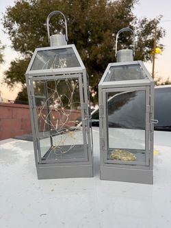 Juego de 2 faroles decorativos de malla, faroles metálicos para velas con mango para colgar, farol de mesa, decoración para el hogar, patio, boda, fie