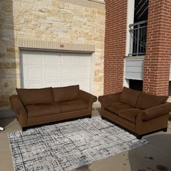 Brown Fabric Couch Set 