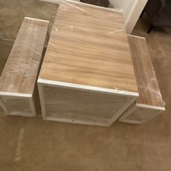 Ebern Designs 3-Piece Dining oom Table Set, Metal Frame And 1DF Board Dining Table With Bench, Kitchen