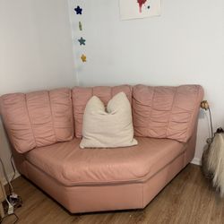 Blush Pink Modular Corner Chair – Plush Faux Leather Lounge Piece