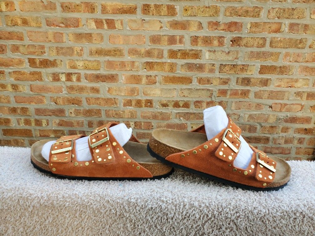 Birkenstock Arizona Rivet Suede Leather Sandals 41 Women's 10 Men 8 Dark Rust Color