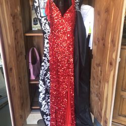 Red Sequined Prom Dress